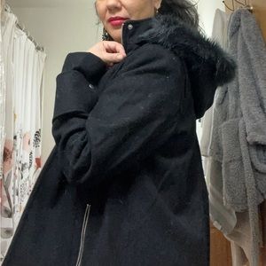 A New Day pea coat with removable hood.